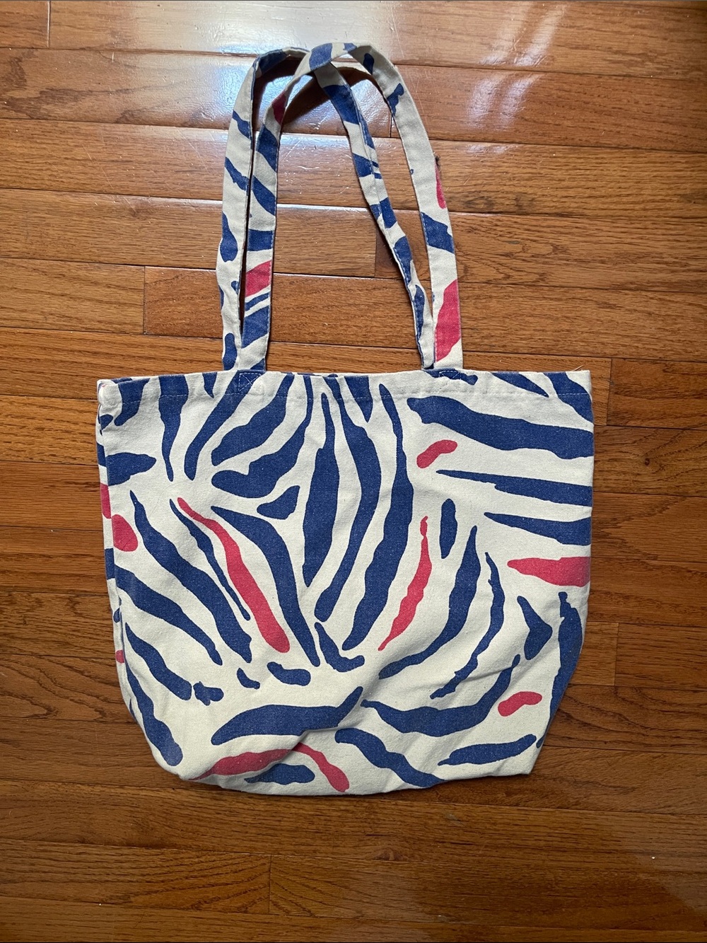 Canvas Zebra-Print Tote Bag in Blue & Pink